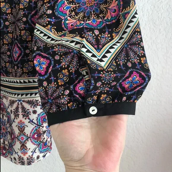 Daniel Rainn Blouse Womens Small Black Boho Floral Peasant Long Sleeve Top - Picture 5 of 8